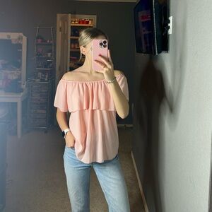 light pink off-the-shoulder top flowy top